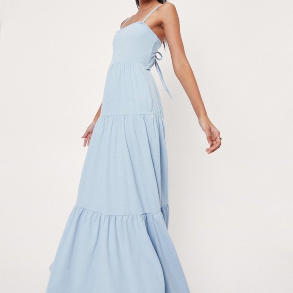 NWOT Nasty Gal baby blue open back tiered maxi dress - Picture 2 of 9